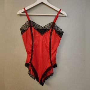 Vintage NOS 1980s Red With Black Lace  by Mervyns